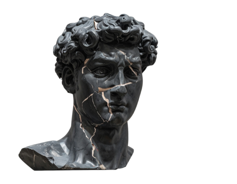 Beschädigter Marmorbüste-Kopf, transparenter Hintergrund, PNG