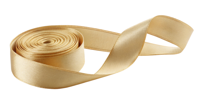Gold christmas silk satin ribbon band folded isolated on white or transparent background