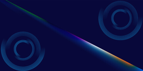 Abstract glowing circle lines on dark blue background. Geometric stripe line art design. Modern shiny blue lines. Futuristic technology concept. Suit for poster, cover, banner, brochure, website