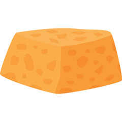 Isometric Cheese Slice with Visible Holes and Orange Texture on Transparent Background