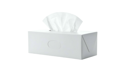 A white box of facial tissues with a cluster of tissues pulled up