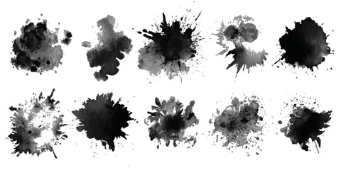 ink blots and splats. detailed ink splats Hyperrealistic Highly Detailed Isolated On Transparent Background	