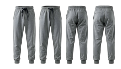 Four views of grey sweatpants front, front, back, and back