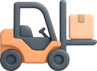 귀여운 3D 노란 지게차와 상자