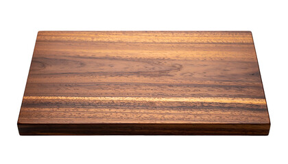 Fototapeta premium A rectangular wooden cutting board with rich wood grain against a black background