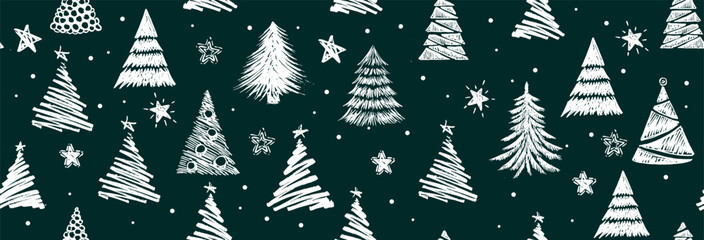 Christmas tree white on green, hand drawn illustrations.	
