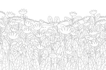Obraz premium Abstract outline of a field of wildflowers against a white background