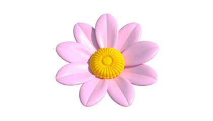 Soft 3D rendered daisy. Pink petals, yellow center, isolated on a black background