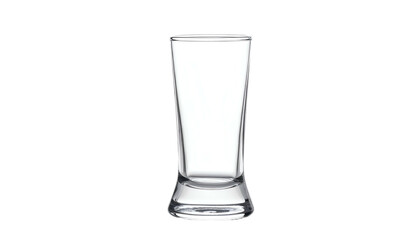 Clear, empty, tall drinking vessel with flared base, standing upright against a dark backdrop