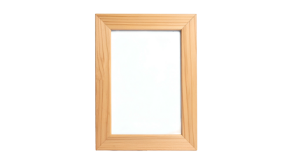 A rectangular, light-colored wooden picture frame on a black background, with a white interior