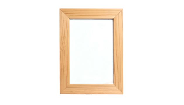 A rectangular, light-colored wooden picture frame on a black background, with a white interior