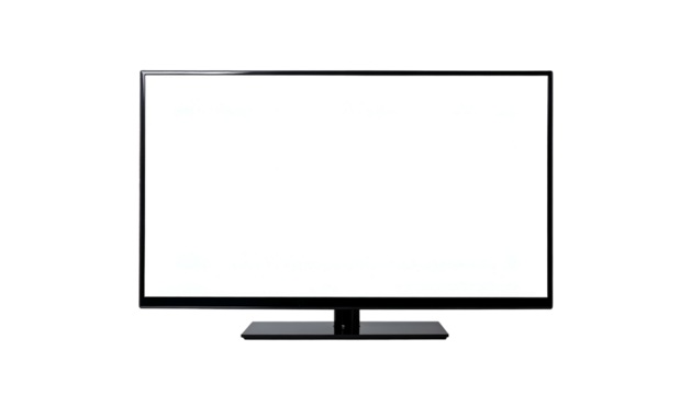 A rectangular black TV, screen illuminated white, sits centered on a black background - Powered by Adobe