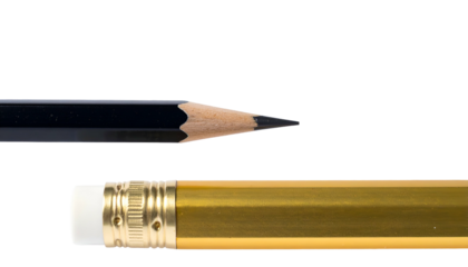 Close-up shot of two pencils, one sharpened with exposed lead and one with eraser