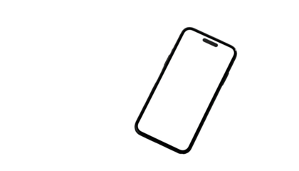 A black smartphone, angled, displaying a blank white screen against a black background