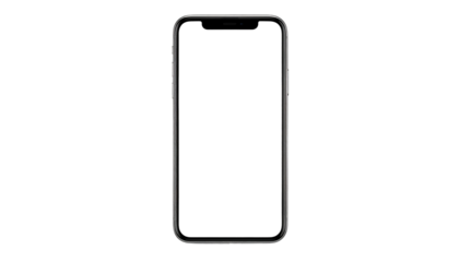 Modern smartphone with a sleek, all-screen design, slightly angled. Black display