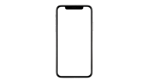 Modern smartphone with a sleek, all-screen design, slightly angled. Black display