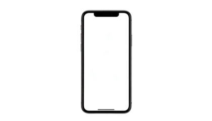 A front view of a smartphone with a white screen against a black background
