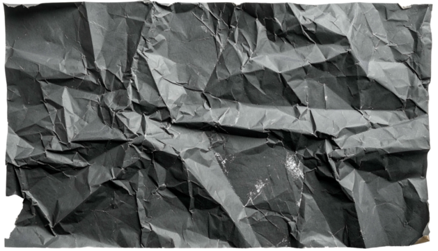 Close-up of a textured, crumpled sheet of gray paper with dramatic shadows and folds