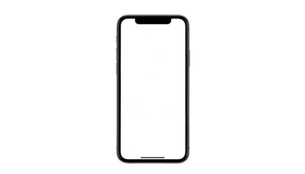 A front view of a smartphone with a white screen against a black background