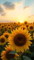 Fototapeta premium A field of sunflowers at sunset
