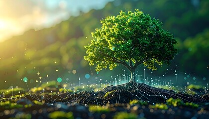 Digital Tree of Life - A Symbol of Sustainable Technology and Environmental Harmony.