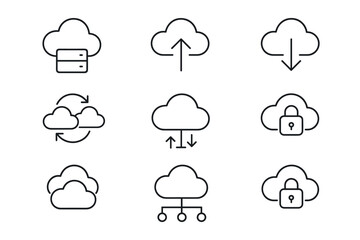 Obraz premium Minimalist cloud computing symbols for data storage and security