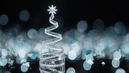 Obraz premium Elegant Glass Christmas Tree with Bokeh Lights Background.