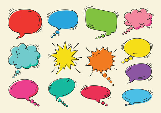 Colorful Comic Speech and Thought Bubbles Set &ndash; Cartoon Pop Art Dialog Balloons Collection