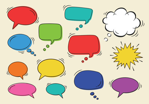 Colorful Comic Speech and Thought Bubbles Set &ndash; Cartoon Pop Art Dialog Balloons Collection