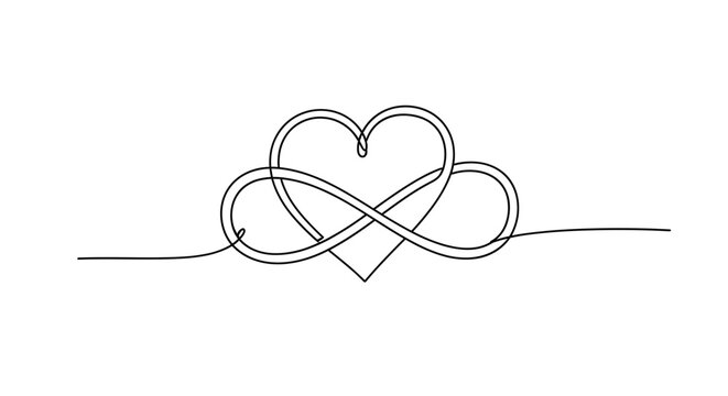 Naklejki One line drawing of infinity heart love symbol continuous line art vector illustration minimalist design element
