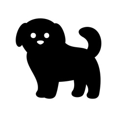 Silhouette of a small fluffy dog with round eyes and a curved tail