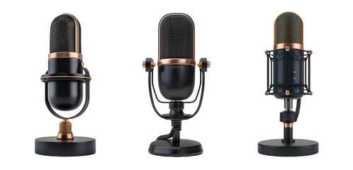 Collection of Retro Studio Microphones on Isolated on Transparent Background