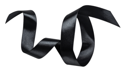 Elegant Floating Black Satin Ribbon Featuring Smooth Glossy Texture and Dramatic Wavy Folds in Mid-Air