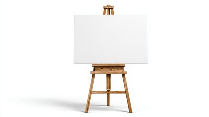 Wooden easel with blank canvas isolated on white background