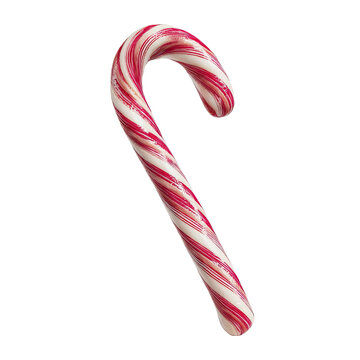 A festive, bent-stick sweet treat with red and white stripes, against a black background