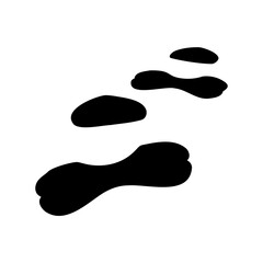 Black footprints progressing forward in a sequence on a white background path