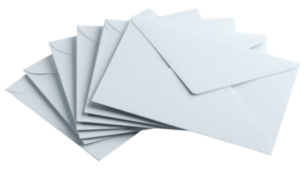 A stack of white envelopes arranged neatly, showcasing a clean and simple design suitable for various mailing purposes.