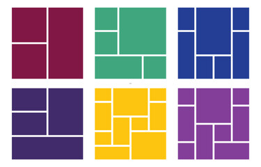 Six colorful creative grid layout options for design projects or content presentation