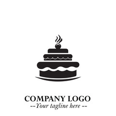 Cake Logo Symbol in Black on the White Background with Sweet Minimal Bakery Design

