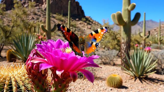  butterfly cactus flowers  landscape color ping mountains arid