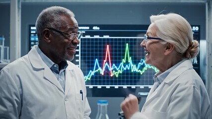 Mature Scientists Discuss Research Data in Laboratory Setting - Powered by Adobe