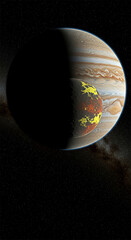 Moon of Fire Before Jupiter: A Sci-Fi View of an Active Volcanic Moon Glowing Before the Giant Planet Jupiter