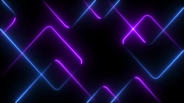 A glowing vibrant abstract background featuring dynamic neon line patterns in shades cyan and purple .Glowing neon line light Black Background .Neon red laser lines animation. 4k motion graphics video