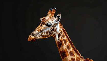 Obraz premium Majestic Giraffe Portrait with Stunning Detail and Rich Brown Hues on Dark Background.