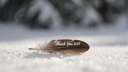 Feather in Winter Snow with Thank You 2023 Message.