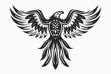 Striking black eagle soars with outstretched wings, crafted in a bold tribal style
