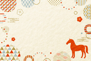 午年 馬のシルエットと和柄 和紙の年賀状	
