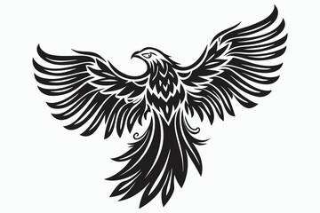 Majestic stylized eagle soars with bold outstretched wings in intricate black and white