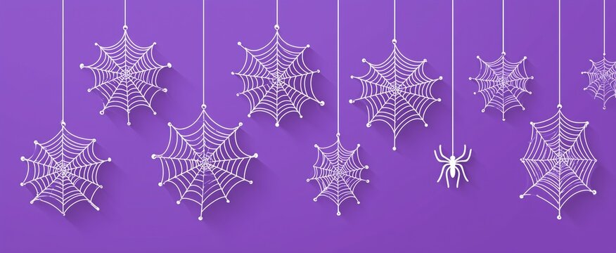 White Spider Webs on Purple Background for Halloween Decor
