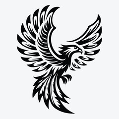 Fototapeta premium Symbolic majestic eagle soars with intricately patterned wings and powerful presence in black